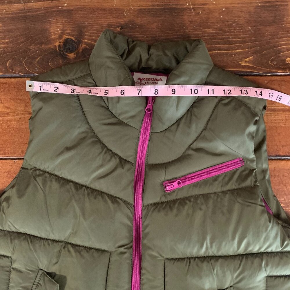 Arizona Olive Green & Pink Girls Juniors Full Zip X-Large Y2K Lined Puffer Vest - Picture 12 of 12